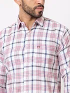 Cotton Blend Checkered Shirt for Men, White 