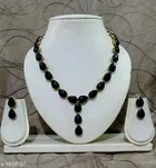 Women'S Alloy Gold Plated Jewellery Set, Black