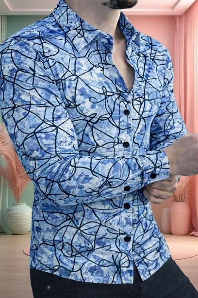 Printed Casual Shirts for Men (Blue, M)