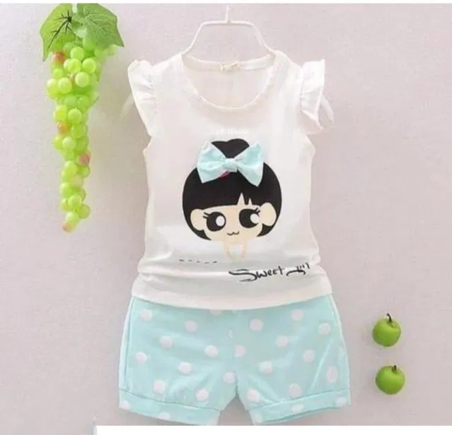 Hosiery Clothing Set for Girls (Green, 9-12 Months)