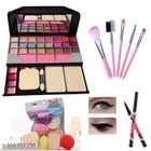 Combo of Makeup Kit, 2 Pcs Eyeliner, 5 Pcs Makeup Brushes & Makeup Blender Set (Multicolor, Set of 8)