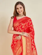 Litchi Silk Floral Saree for Women, Red 
