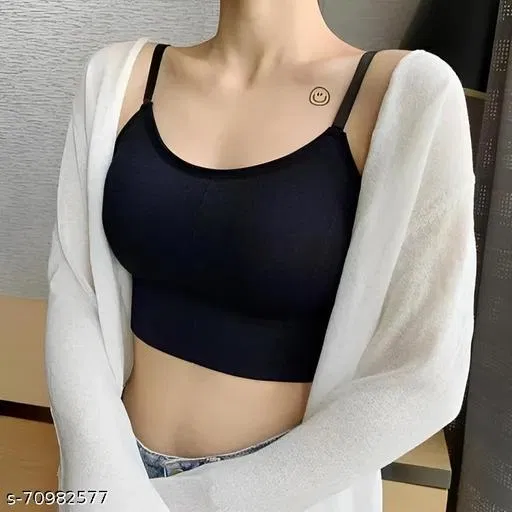 Viscose Spandex Sports Bra for Women, Black (28A)