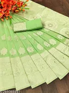 Cotton Linen Zari Woven Saree for Women 