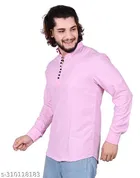 Cotton Blend Solid Short Kurta for Men, Pink 