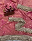 Bollywood Satin Butti Embroidered Saree for Women 