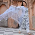 Floral Print Cotton Blend Kurti with Pant & Dupatta Set for Women 