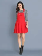 Cotton Blend Striped Dress for Women (Red, S)