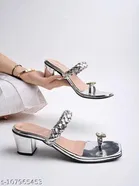 Shoetopia Block Heel Heels - Silver, IND-5