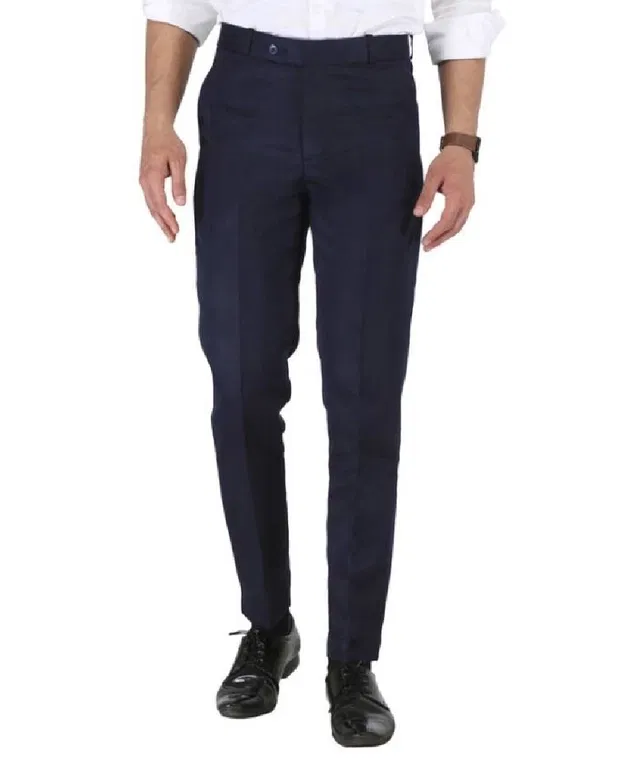 Cotton Blend Trouser for Men (Navy Blue, 34)