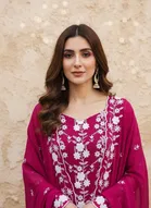 Georgette Embroidered Unstitched Suit Fabric, Pink