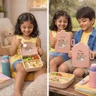 Lunch Box for Kids, Cartoon Lunch Box with Fork, Biege  