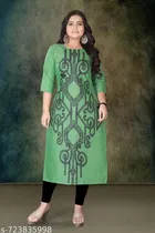 Ethnic Motif Print Rayon Kurti with Show Button for Women 