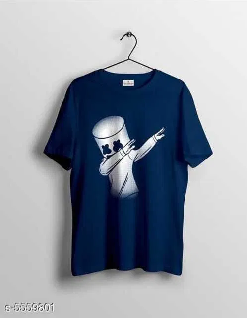 Best Hot Selling Cotton Blend Half Sleeves T-Shirt For Men (Navy Blue, M) (R-55)