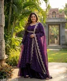 Embroidered Vichitra Silk Kurta Set for Women 