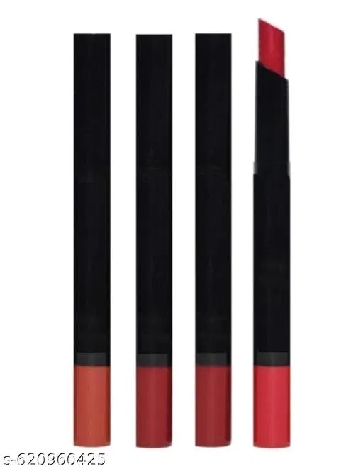 Pack of 4 Matte Lipsticks, Intense Colour Pay Off, Full Coverage Long Lasting Weightless Velvety Formula