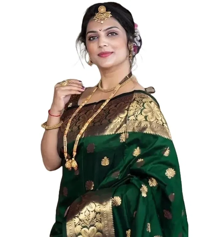 Cotton Jacquard Embroidery Saree for Women (Green)