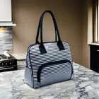 Canvas Striped Handbag for Women (Black)