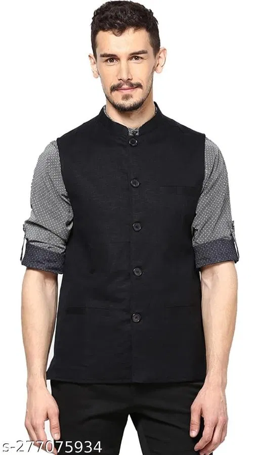 Ethnic Jacket for Men (Black, L)