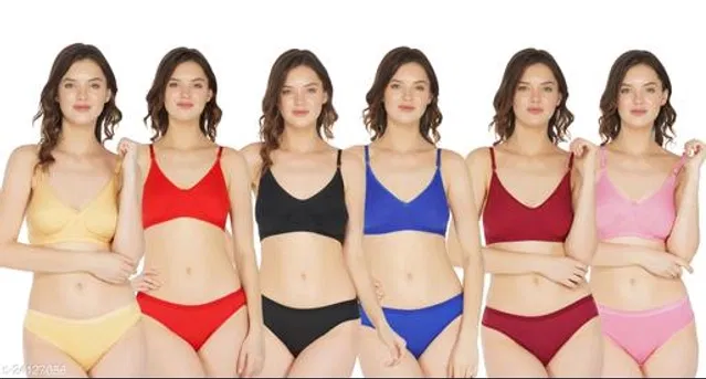Cotton Blend Solid Lingerie Set for Women (Multicolor, 36A) (Pack of 6)