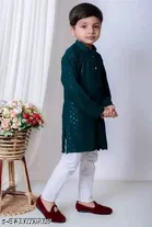 Sequin-Embellished Rayon Kurta Set for Boys 