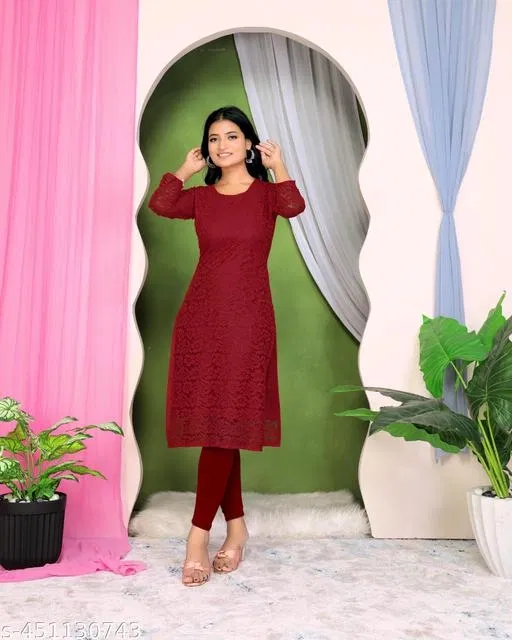 Net Kurti for Women,  Maroon  (S)