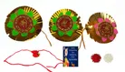 Synthetic 4 Pcs Rakhi with Greeting Card & Roli Chawal 