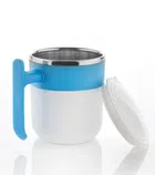 Plastic Unbreakable Mug with Lid (Blue & White, 350 ml)
