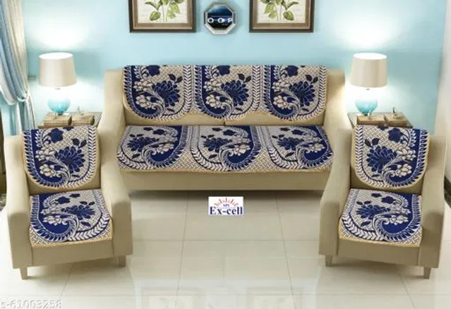 Polycotton 5 Seater Sofa Covers (Blue, Set of 1)