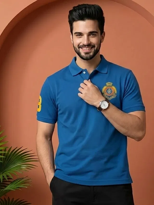 Embroidered Polo T-shirt for Men (Teal, XXL)
