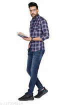 Cotton Blend Checkred Shirt for Men, Blue 