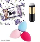 Face Wipes & Foundation Brush with 3 Makeup Sponge Puff (Multicolor, Set of 3)