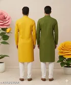 Cotton Solid Kurta for Men, Yellow & Green, Pack of 2 