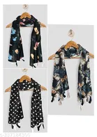 Poly Chiffon Printed Scarves for Women, Multicolor, Pack of 3