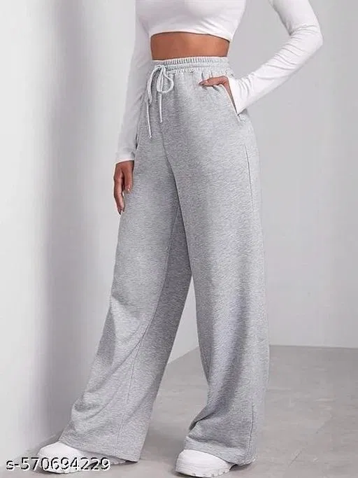 Cotton Blend Solid Trousers for Men, Grey (L)