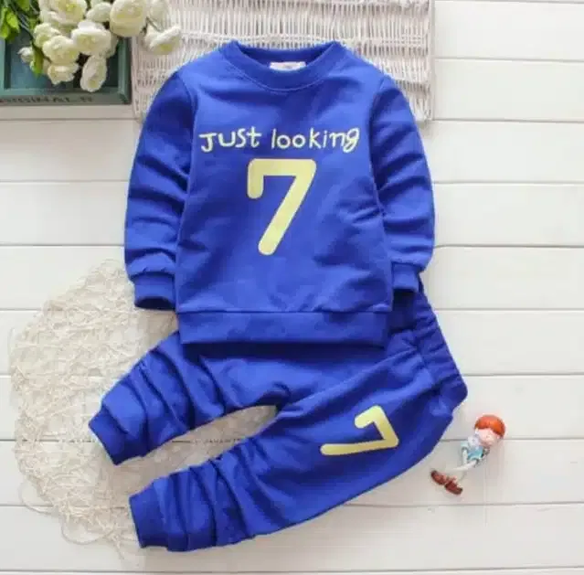 Hosiery Printed Top & Bottom Set for Kids (Blue, 18-24 Months)