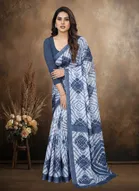 Art Silk Printed Saree for Women, Blue 