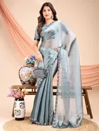 Organza Embellished Saree for Women, Light Green (6.3 m)