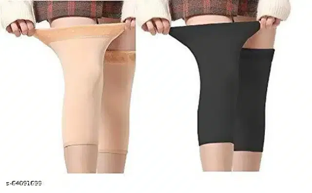 Woolen Knee Protector (Beige & Black, Set of 2)