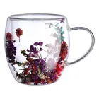Double Wall Floral Borosilicate Glass Mug 