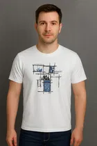 Round Neck Printed T-Shirt for Men (White, L)