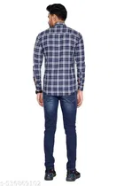 Cotton Blend Checked Shirt for Men, Blue 