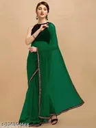 Net Solid Saree For Women, Green