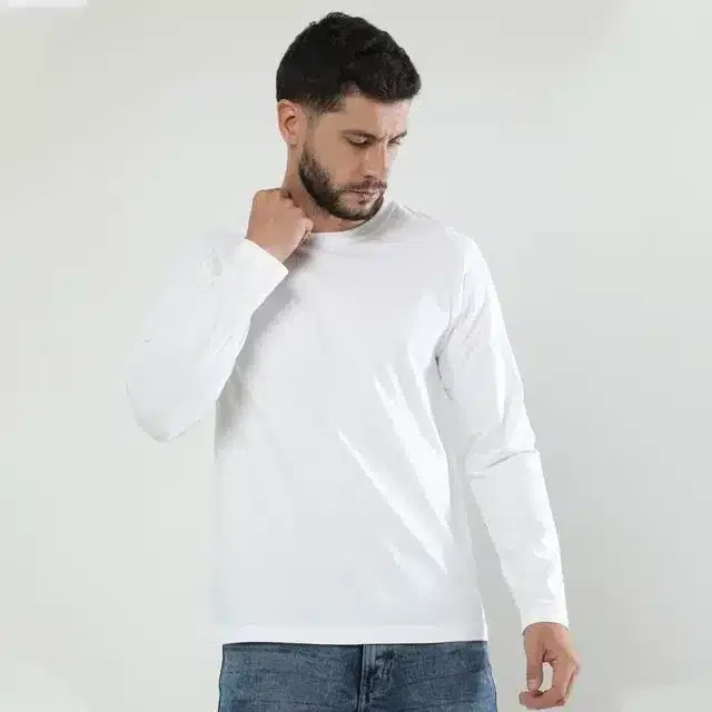 Full Sleeves Solid T-Shirt for Men (White, XXL)