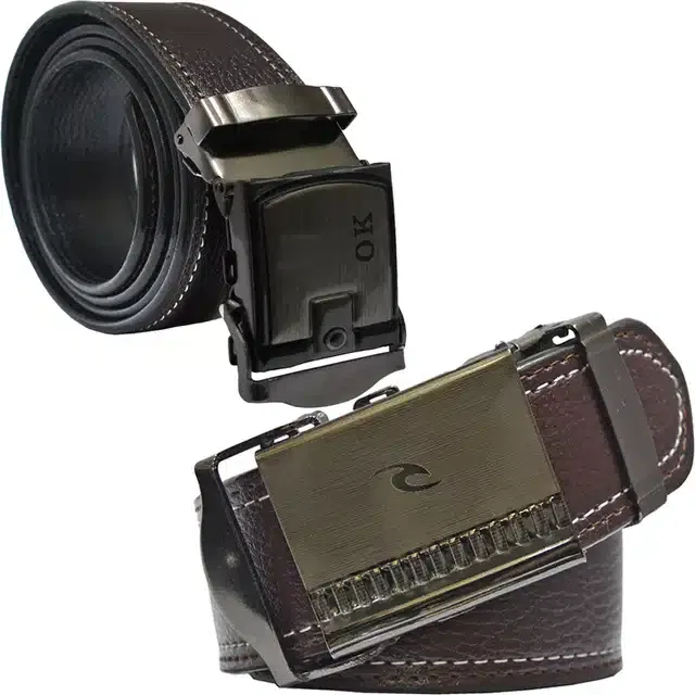 Casual Belt for Men (Brown, Pack of 2)