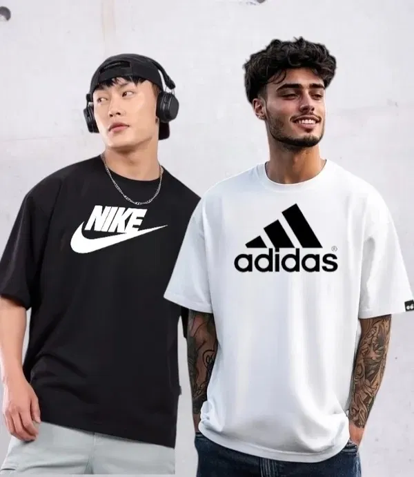 Poly Blend Half Sleeves Printed T-Shirt for Men (White & Black, L) (Pack of 2)