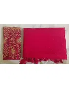 Georgette Solid Saree for Women, Pink 