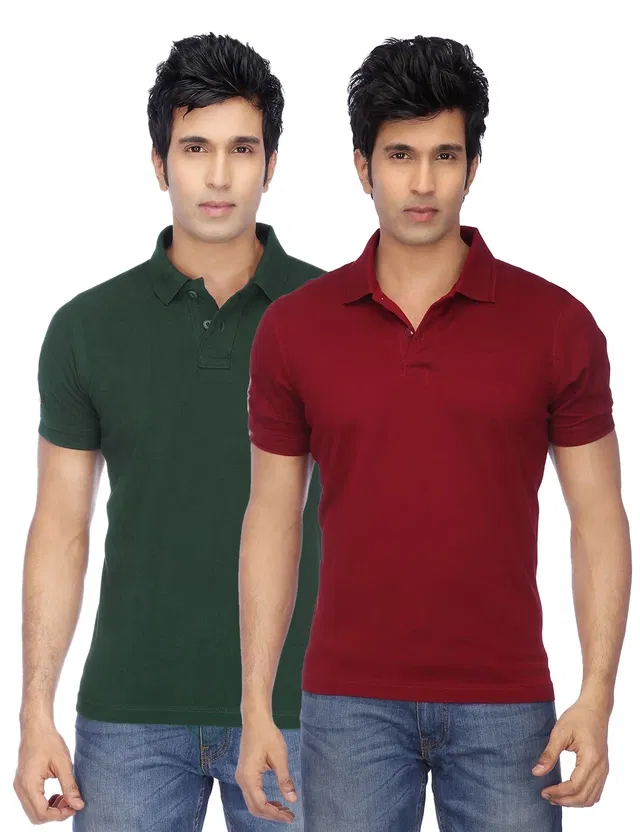 Polo Solid Cotton Blend T-shirts for Men, Pack of 4 (Multicolor, L)