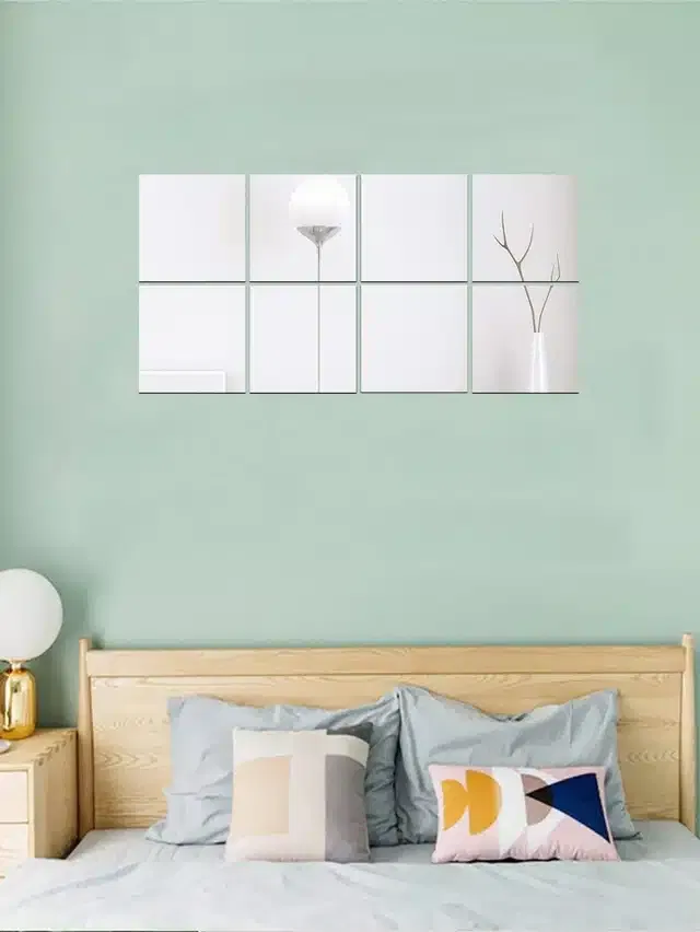 Acrylic Square Shaped Wall Mirror Stickers (Silver, Pack of 8)