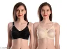 Nylon Bra for Women, Black & Nude, Pack of 2 